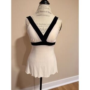 Tempted Women's Y2K Black/Cream Plunging V Empire Waist Tank Size M